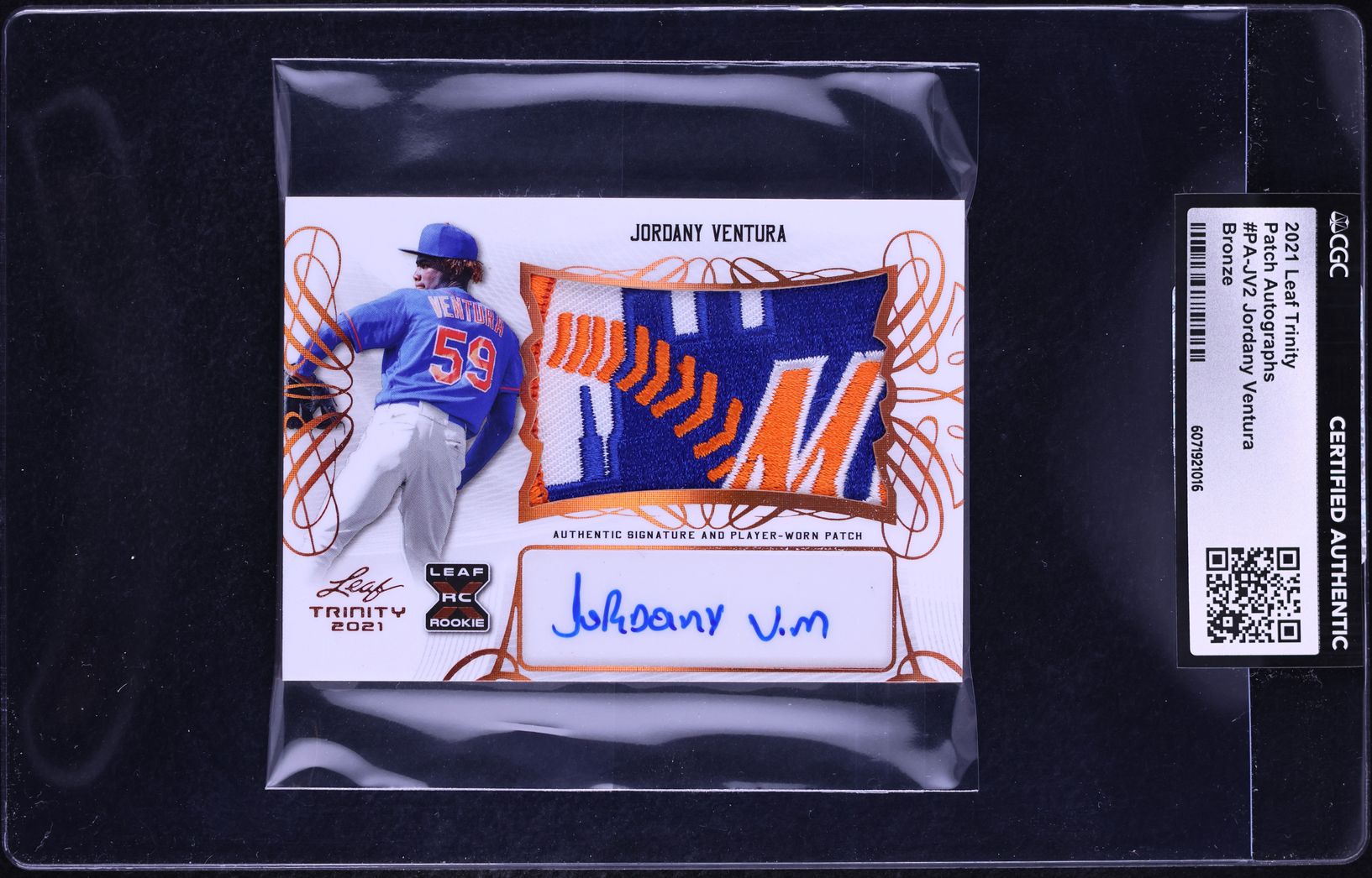 2021 Leaf Trinity Bronze Jordany Ventura ROOKIE PATCH AUTO #PA-JV2 CGC AUTH