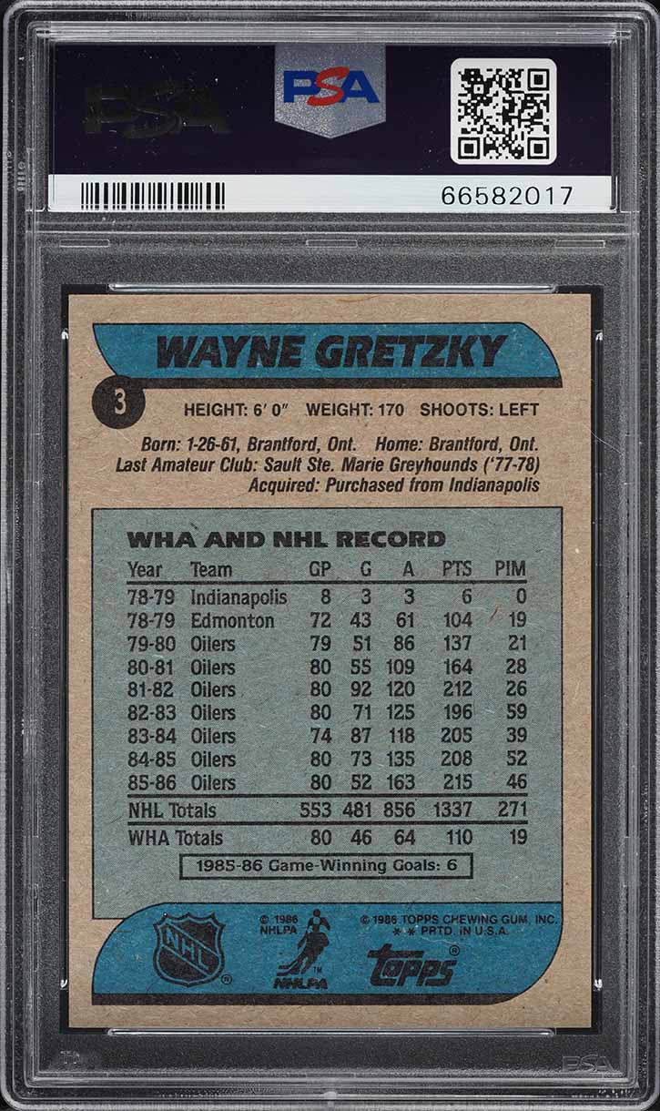 1986 Topps Hockey Wayne Gretzky #3 PSA 7 NRMT