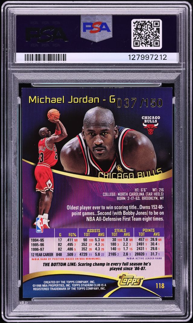 1997 Stadium Club One Of A Kind Michael Jordan /150 #118 PSA 7 NRMT - Photo 2