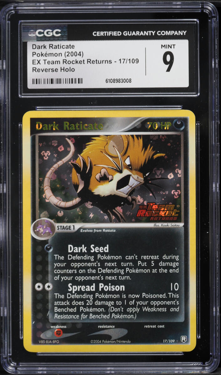 2004 Pokemon EX Team Rocket Returns Reverse Holo Dark Raticate #17 CGC 9 MINT