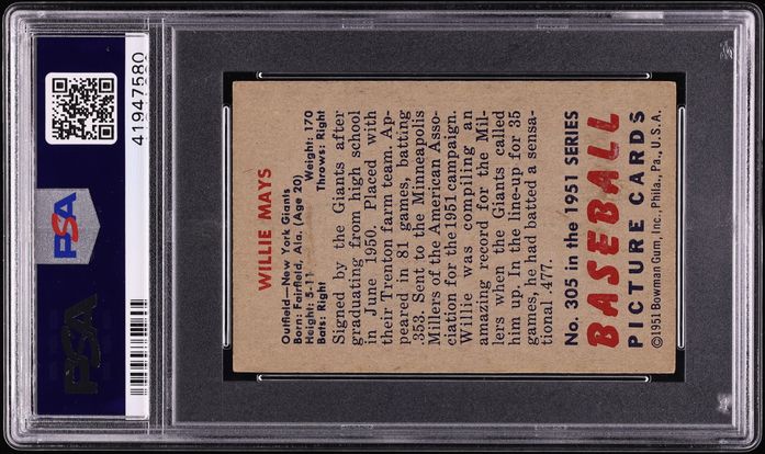 1951 Bowman Willie Mays ROOKIE #305 PSA 5 EX