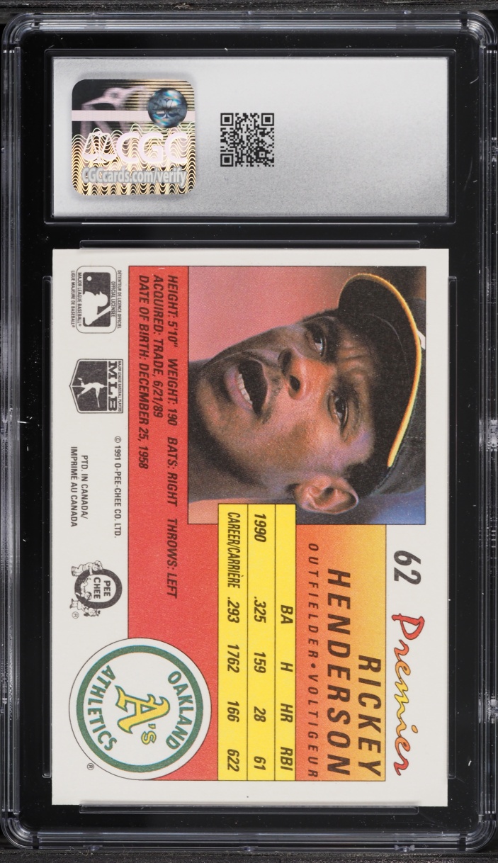 1991 O-Pee-Chee Premier Rickey Henderson #62 CGC 10 GEM MINT