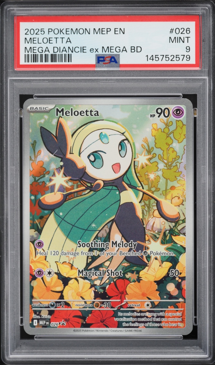 2025 Pokemon Mega Evolution Promo Mega Diancie Ex Battle Deck Full Art Meloetta #26 PSA 9 MINT