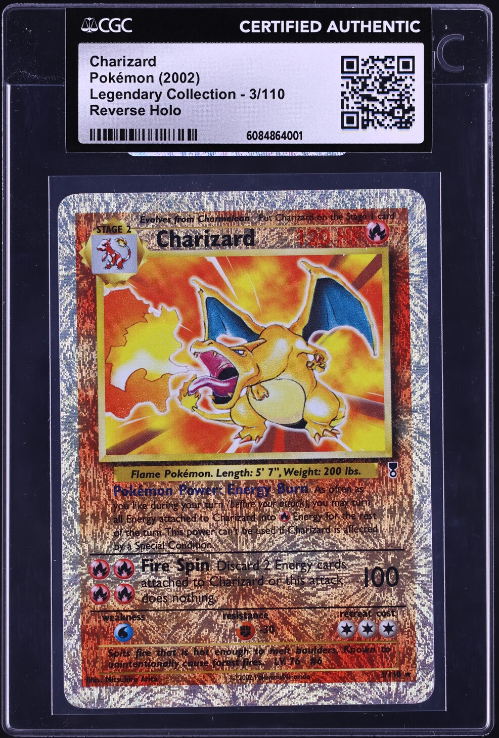 2002 Pokemon Legendary Collection Reverse Holo Charizard #3 CGC AUTH