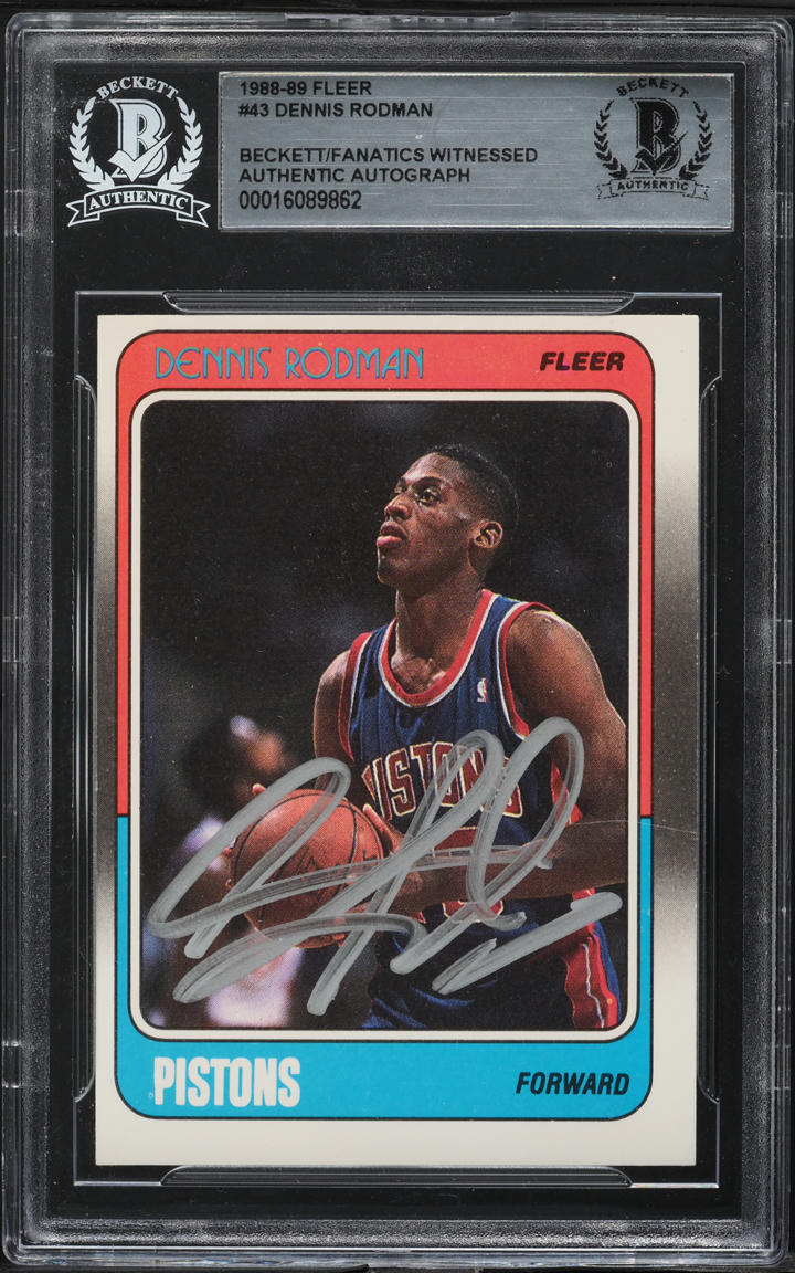 1988 Fleer Basketball Dennis Rodman ROOKIE AUTO #43 BAS BGS AUTH on ...