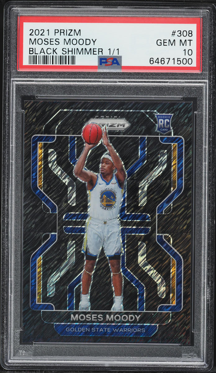 2021 Panini Prizm Black Shimmer Moses Moody ROOKIE 1/1 #308 PSA 10 GEM MINT