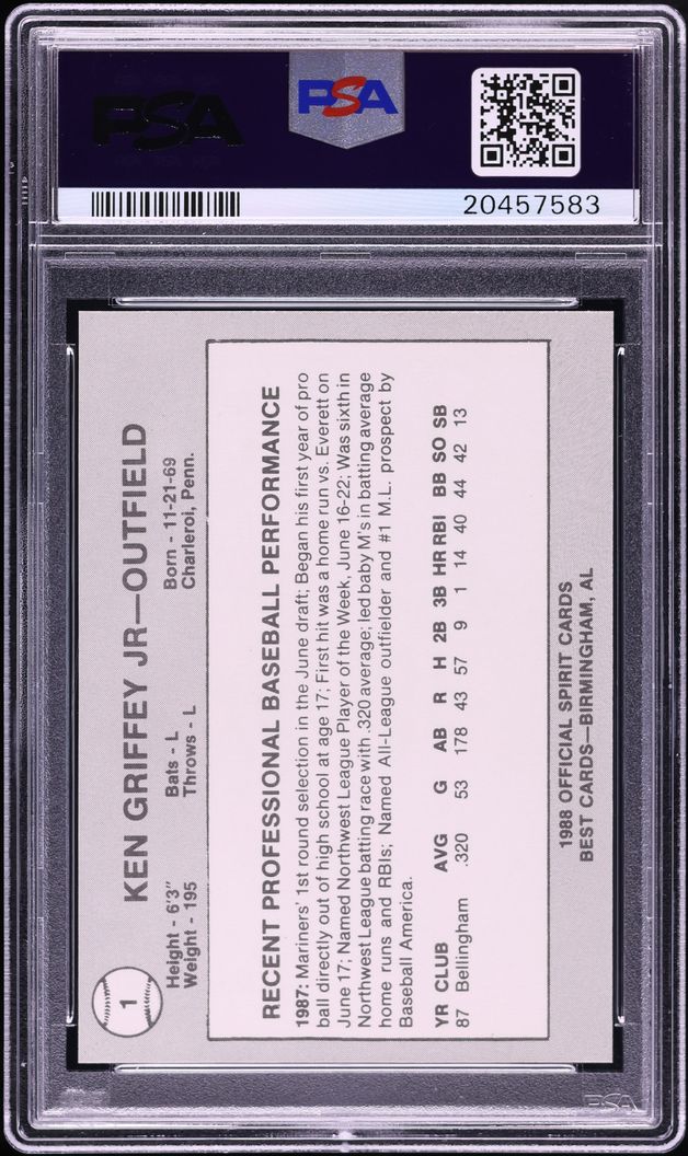 1988 Best San Bernardino Spirit Ken Griffey Jr. ROOKIE #1 PSA 10 GEM MINT