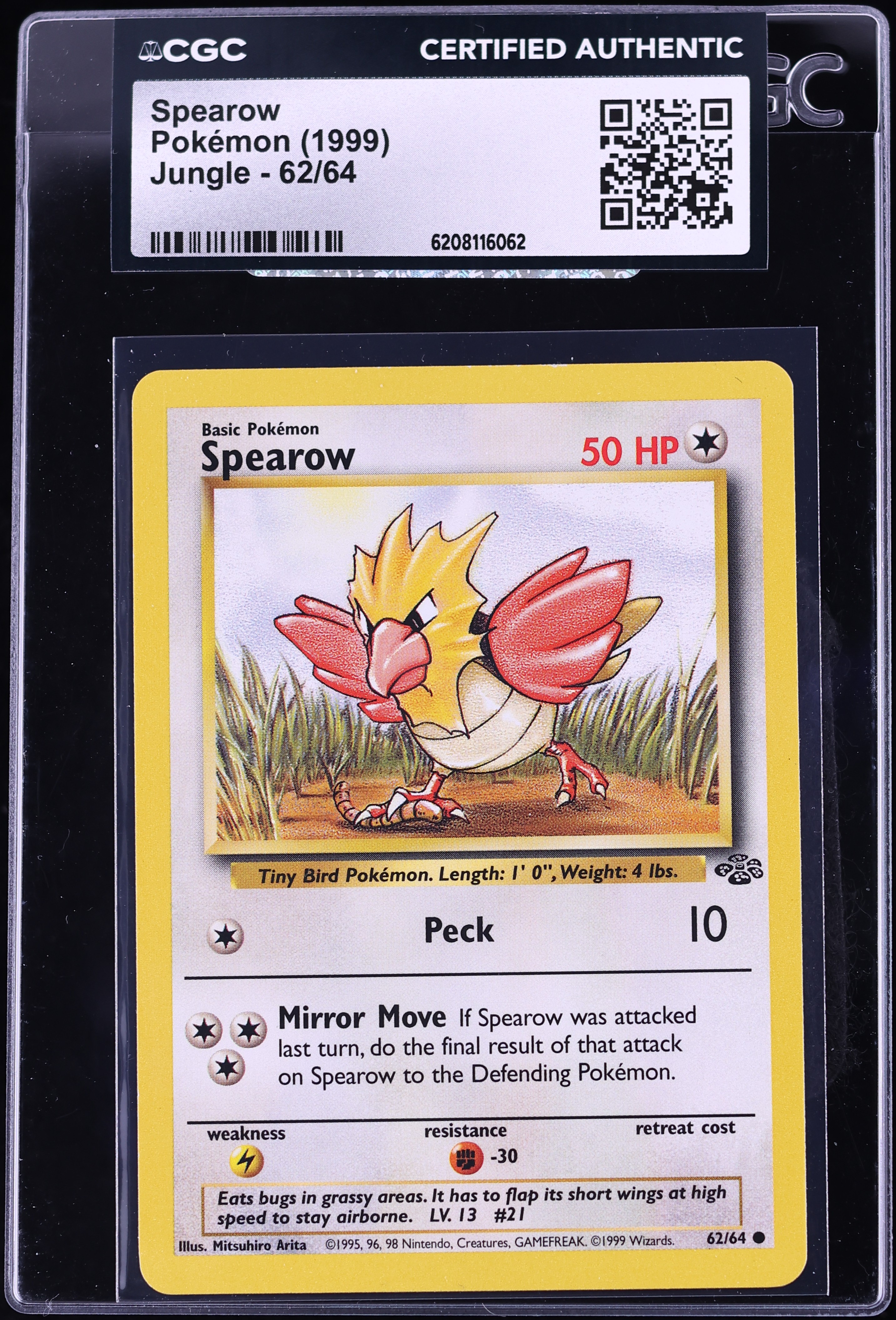 1999 Pokemon Jungle Spearow #62 CGC AUTH