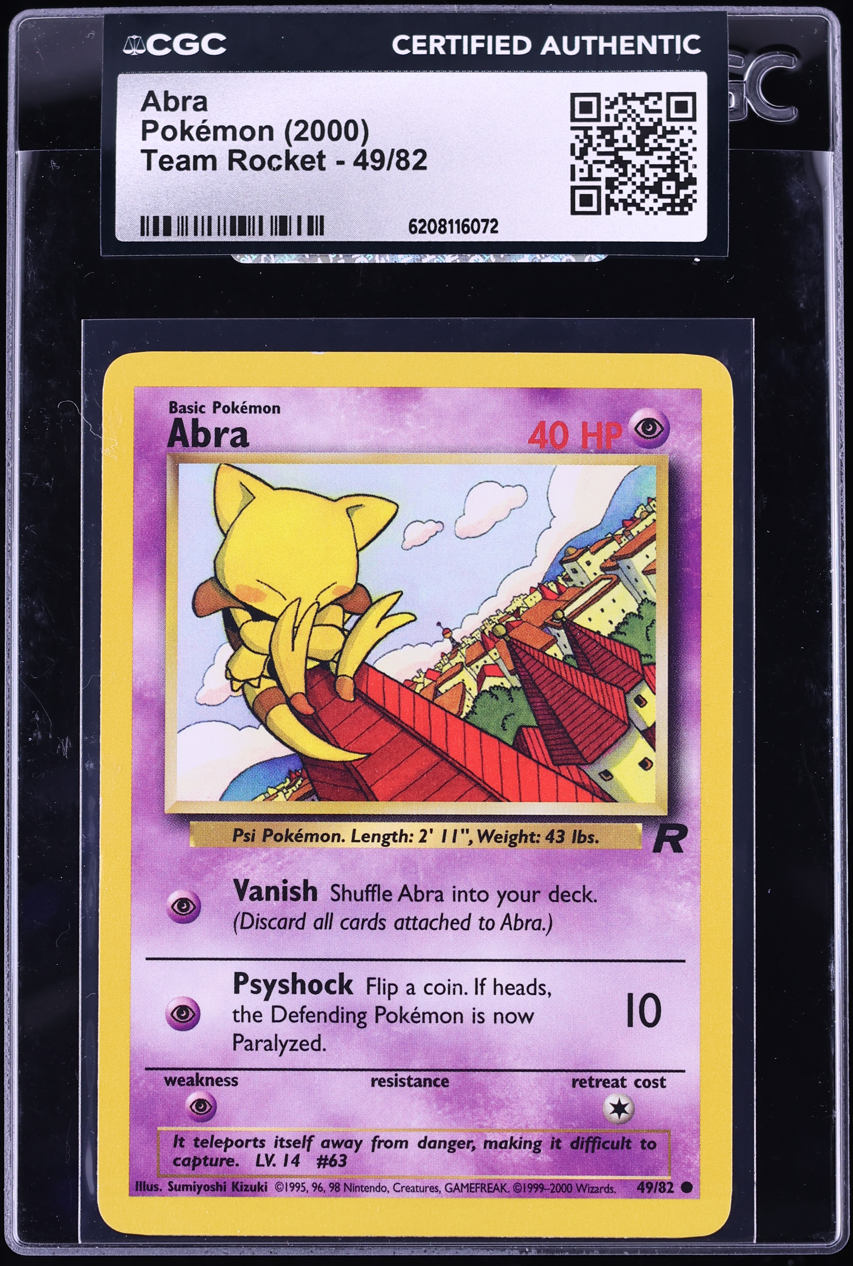 2000 Pokemon Team Rocket Abra #49 CGC AUTH
