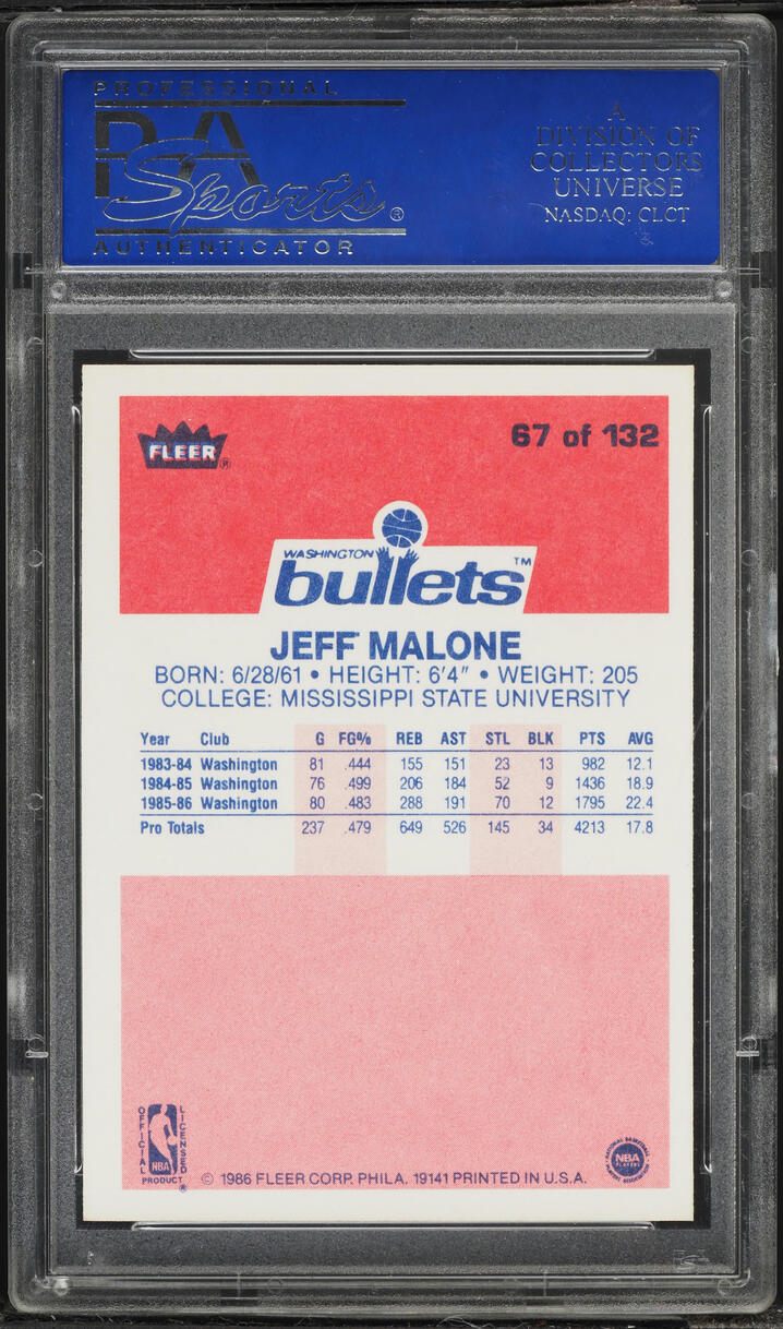 1986 Fleer Basketball Jeff Malone ROOKIE #67 PSA 9 MINT