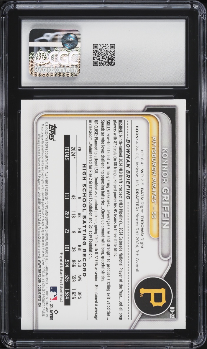 2024 Bowman Draft Konnor Griffin PROSPECT #BD-22 CGC 9.5 MINT+