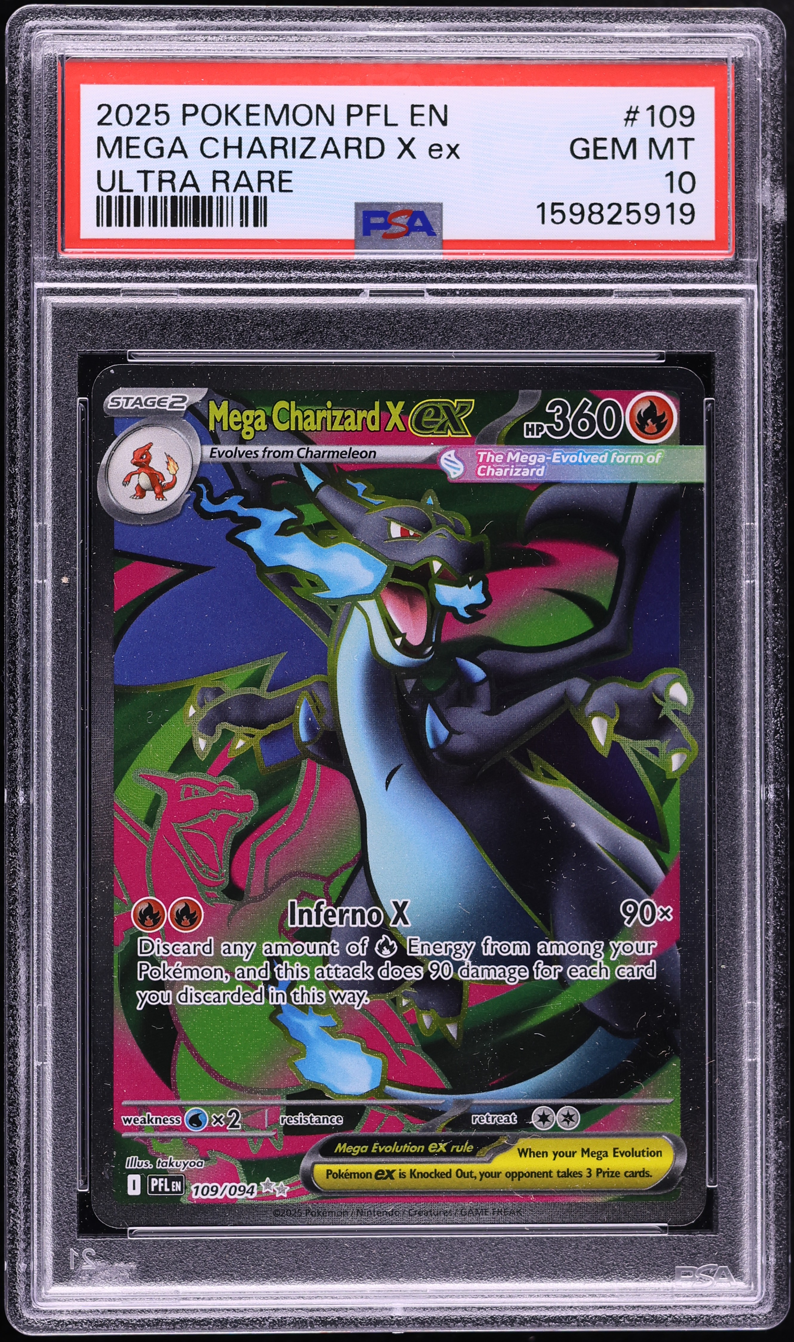 2025 Pokemon Mega Evolution Phantasmal Flames Full Art Mega Charizard X Ex #109 PSA 10 GEM MINT