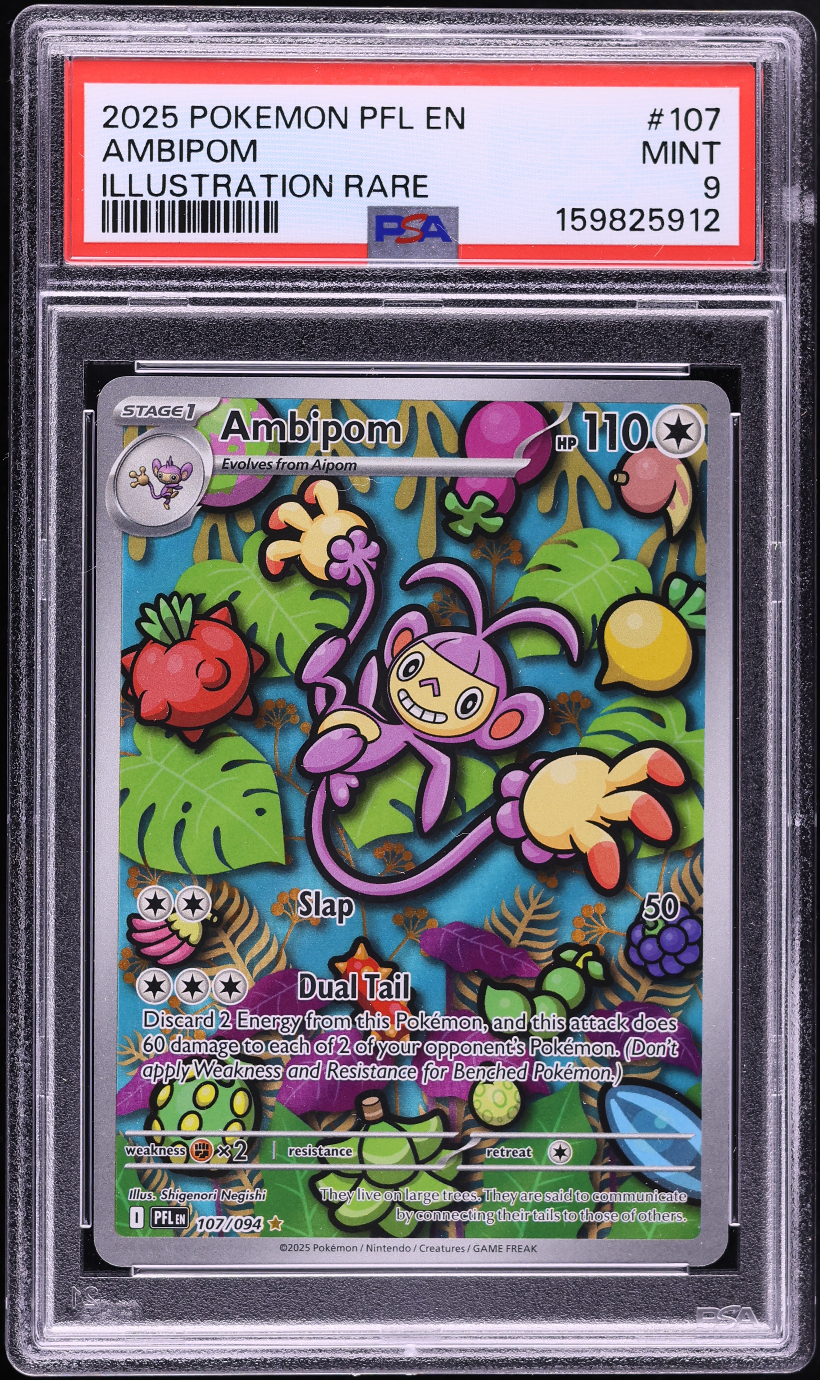 2025 Pokemon Mega Evolution Phantasmal Flames IR Ambipom #107 PSA 9 MINT