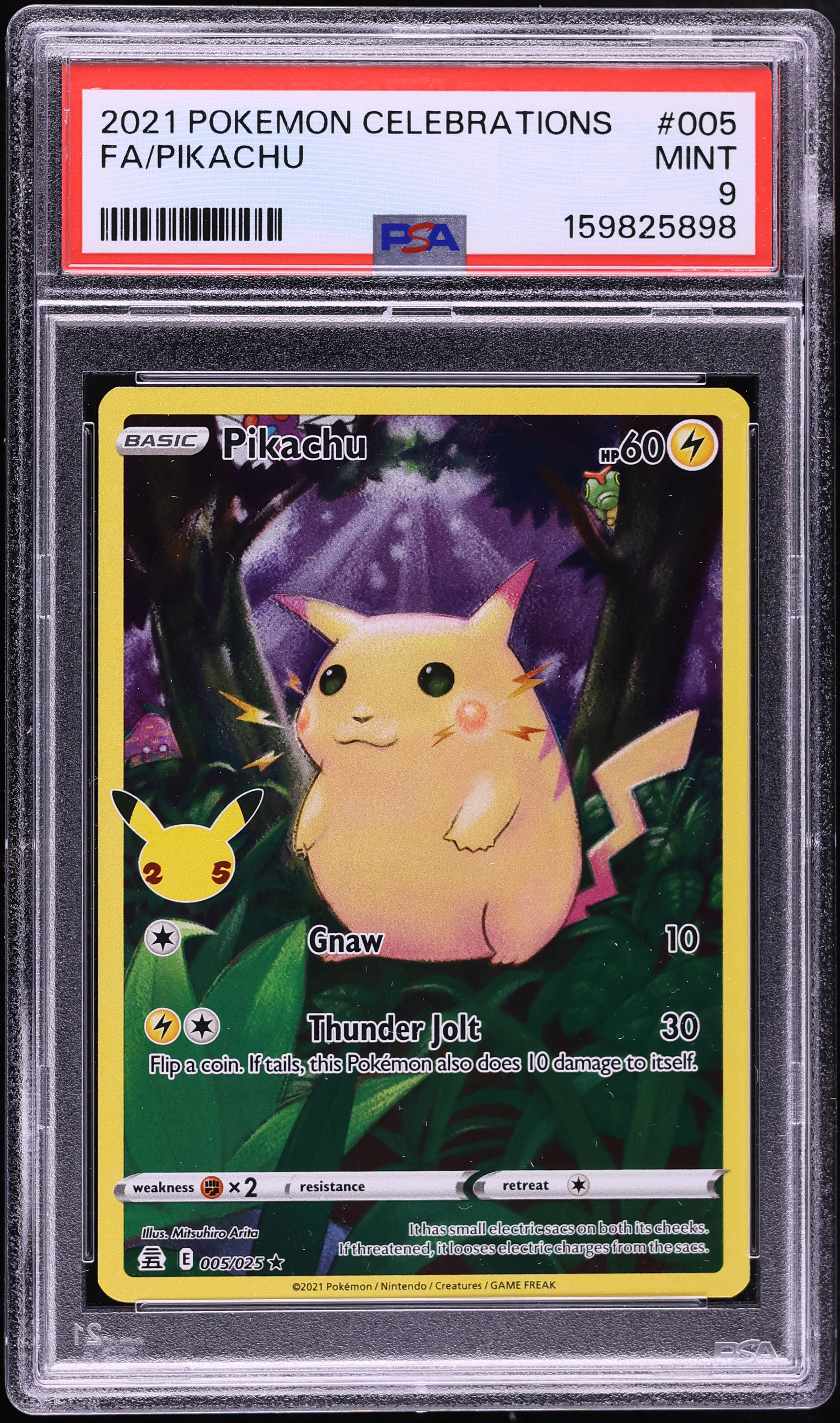 2021 Pokemon Sword & Shield Celebrations Full Art Pikachu #5 PSA 9 MINT