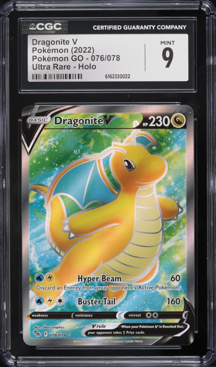 2022 Pokemon Sword & Shield Pokemon GO Full Art Dragonite V #76 CGC 9 MINT