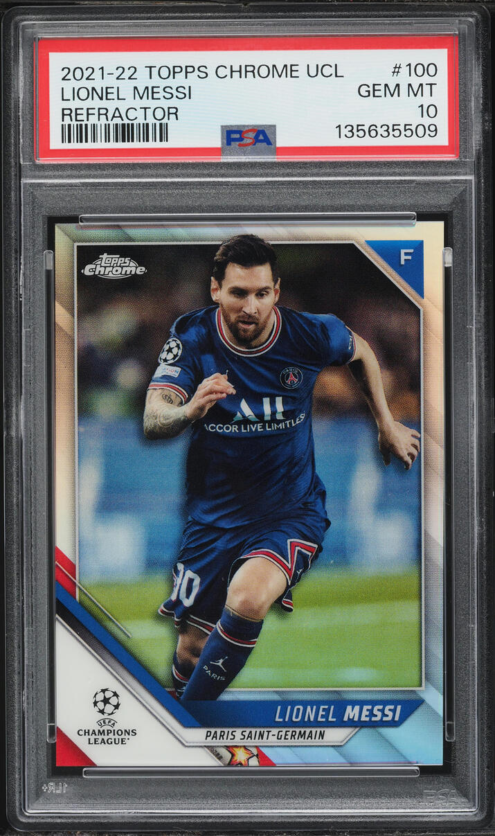 2021 Topps Chrome UEFA Champions League Refractor Lionel Messi #100 PSA 10 GEM MINT