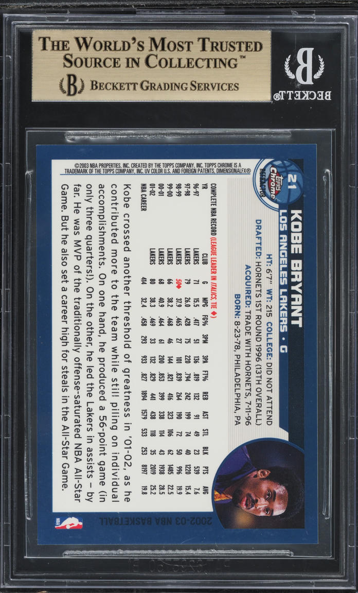 2002 Topps Chrome Refractor Kobe Bryant #21 BGS 9.5 GEM MINT