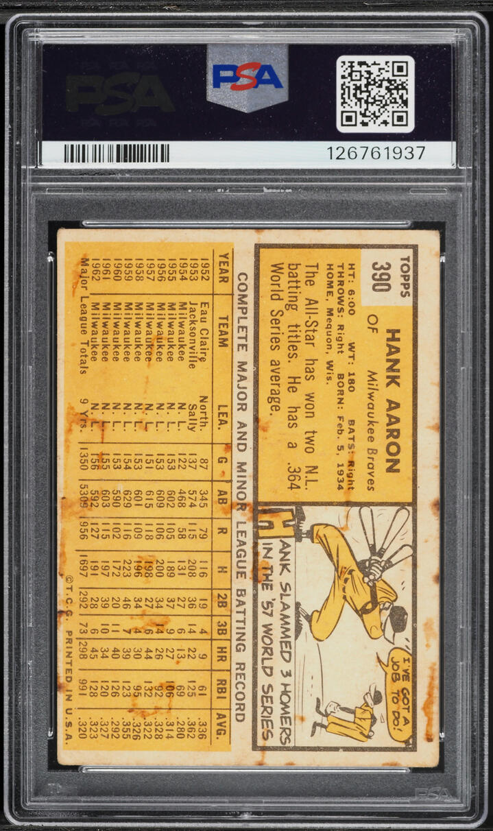 1963 Topps Hank Aaron #390 PSA 1.5 FR