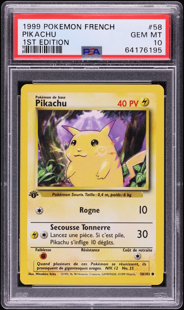 1999 Pokemon French Base Set 1st Edition Pikachu #58 PSA 10 GEM MINT
