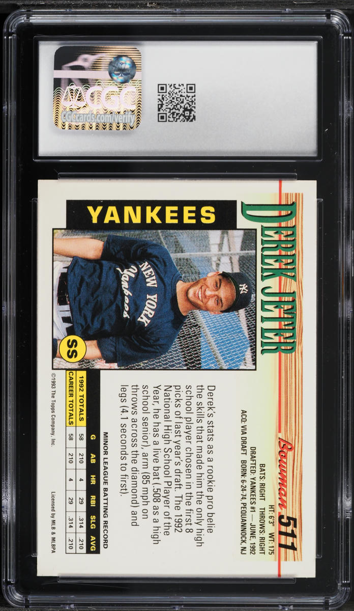 1993 Bowman Derek Jeter ROOKIE #511 CGC 8 NM-MT