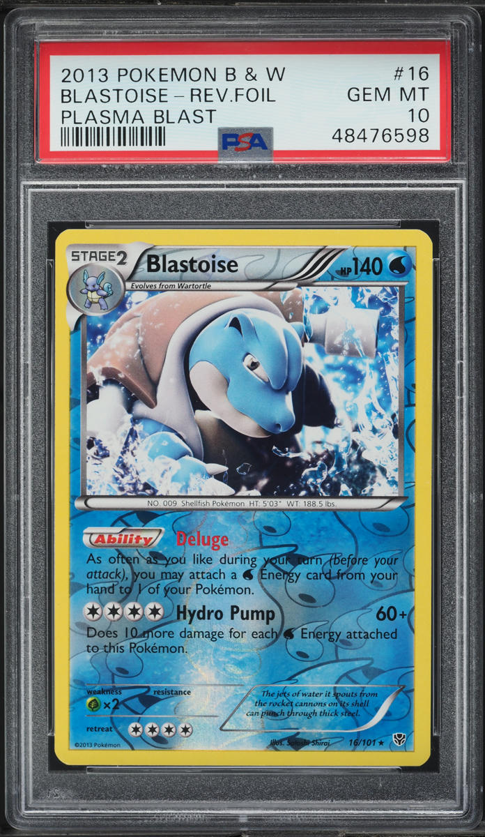 2013 Pokemon Black & White Plasma Blast Reverse Holo Blastoise #16 PSA 10 GEM