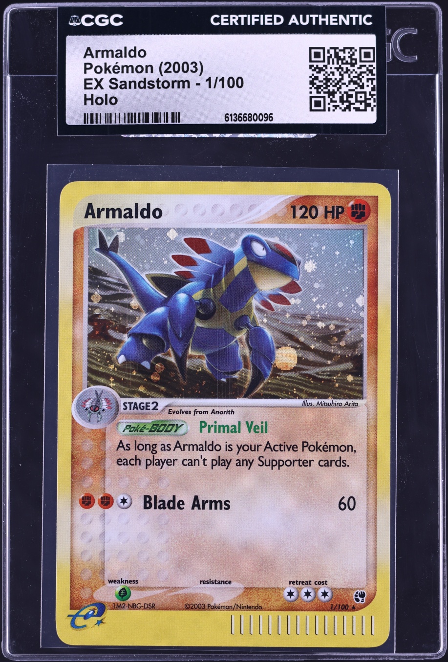 2003 Pokemon EX Sandstorm Holo Armaldo #1 CGC AUTH