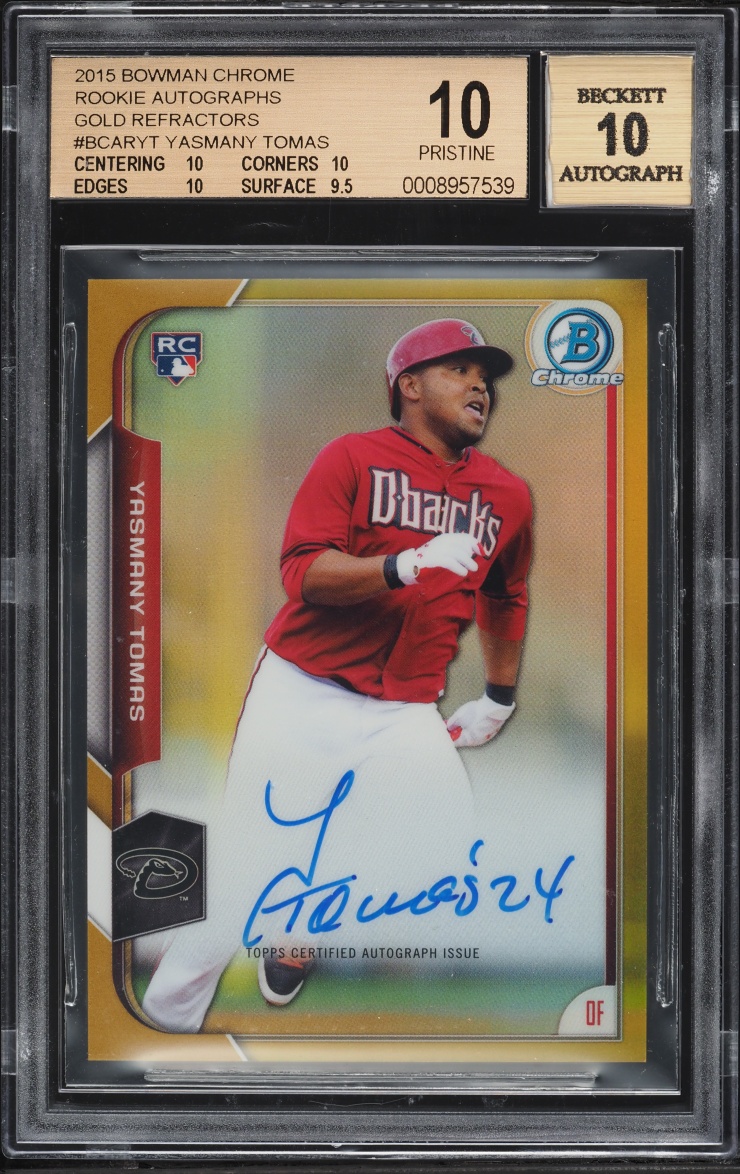 2015 Bowman Chrome Gold Refractor Yasmany Tomas ROOKIE AUTO /50 #BCAR-YT BGS 10 PRISTINE