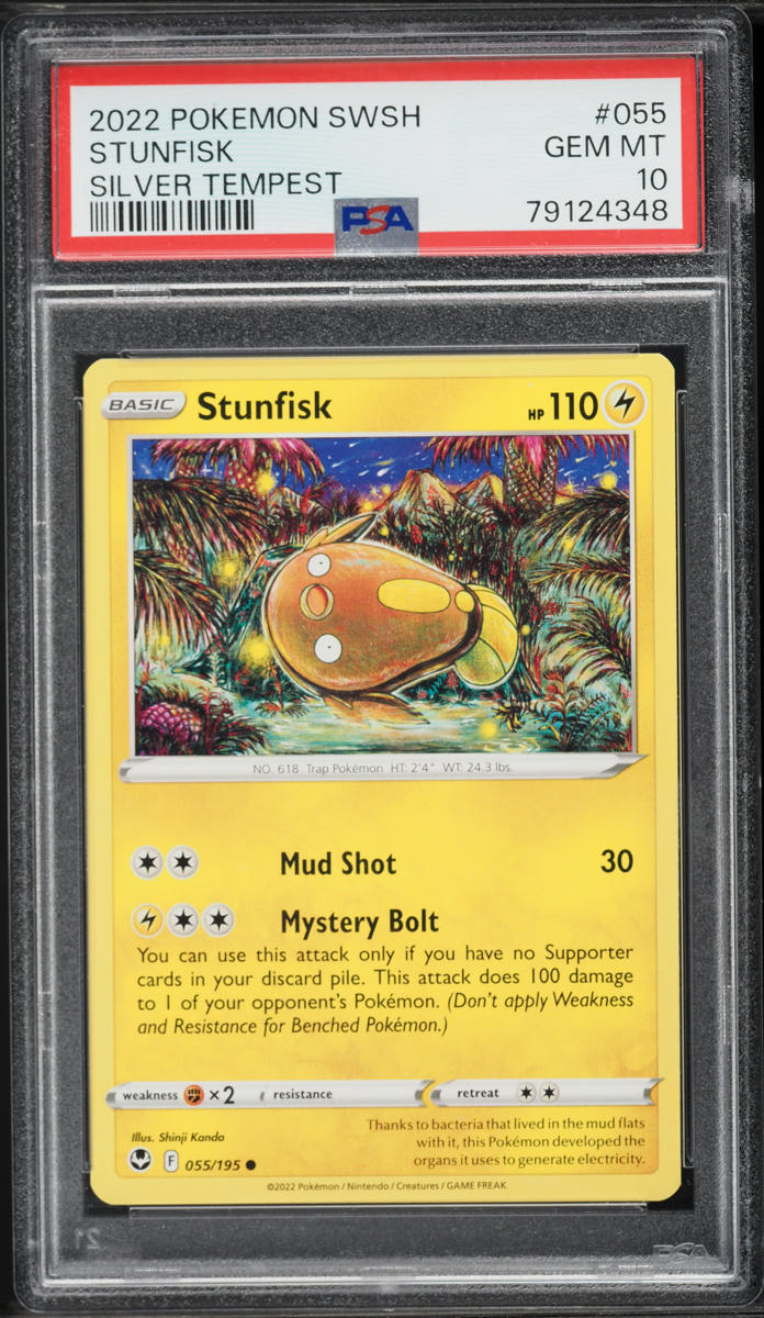 2022 Pokemon Sword & Shield Silver Tempest Stunfisk #055 PSA 10 GEM MINT
