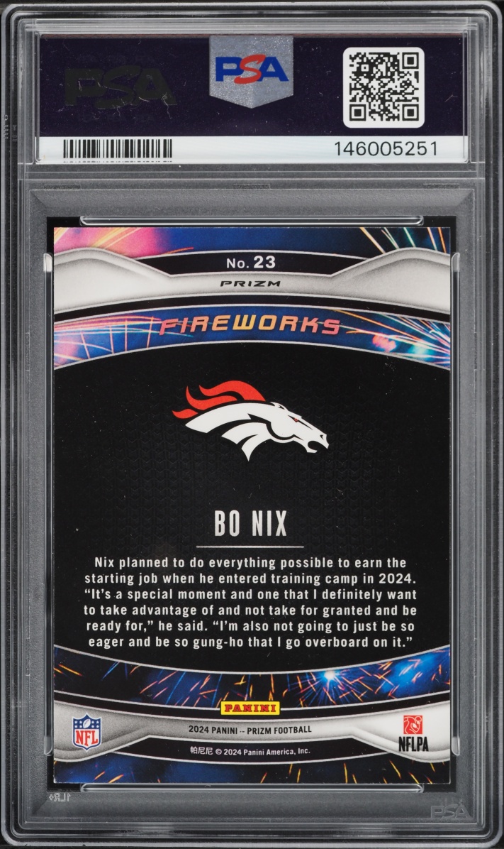 2024 Panini Prizm Fireworks Green Bo Nix ROOKIE #23 PSA 9 MINT