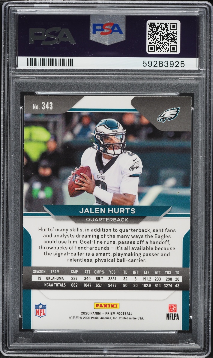 2020 Panini Prizm Jalen Hurts ROOKIE #343 PSA 9 MINT