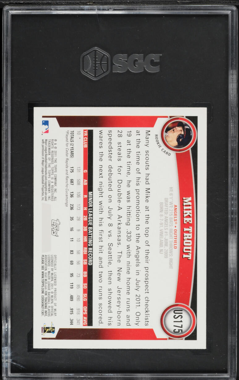 2011 Topps Update Diamond Anniversary Mike Trout ROOKIE #US175 SGC 9.5 MINT+
