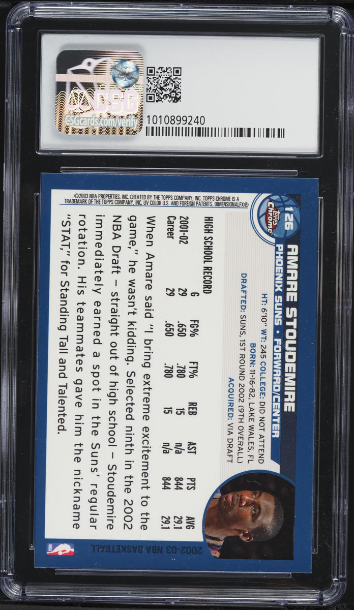 2002 Topps Chrome Amare Stoudemire ROOKIE #126 CSG 9 MINT