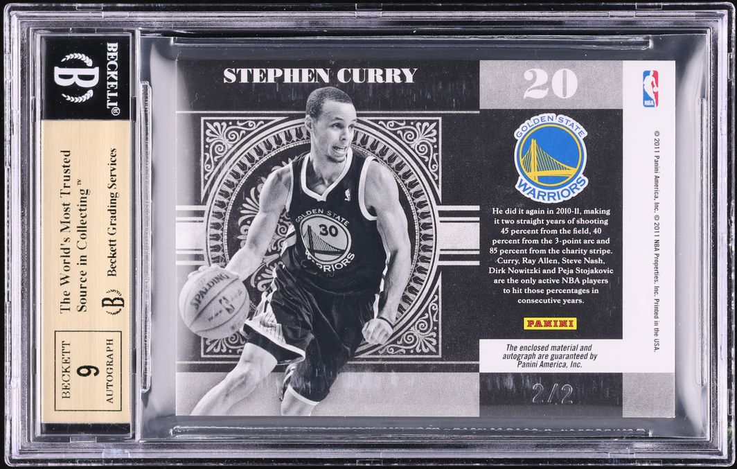 2010 National Treasures Colossal Stephen Curry LOGOMAN PATCH AUTO 2/2 BGS 9.5
