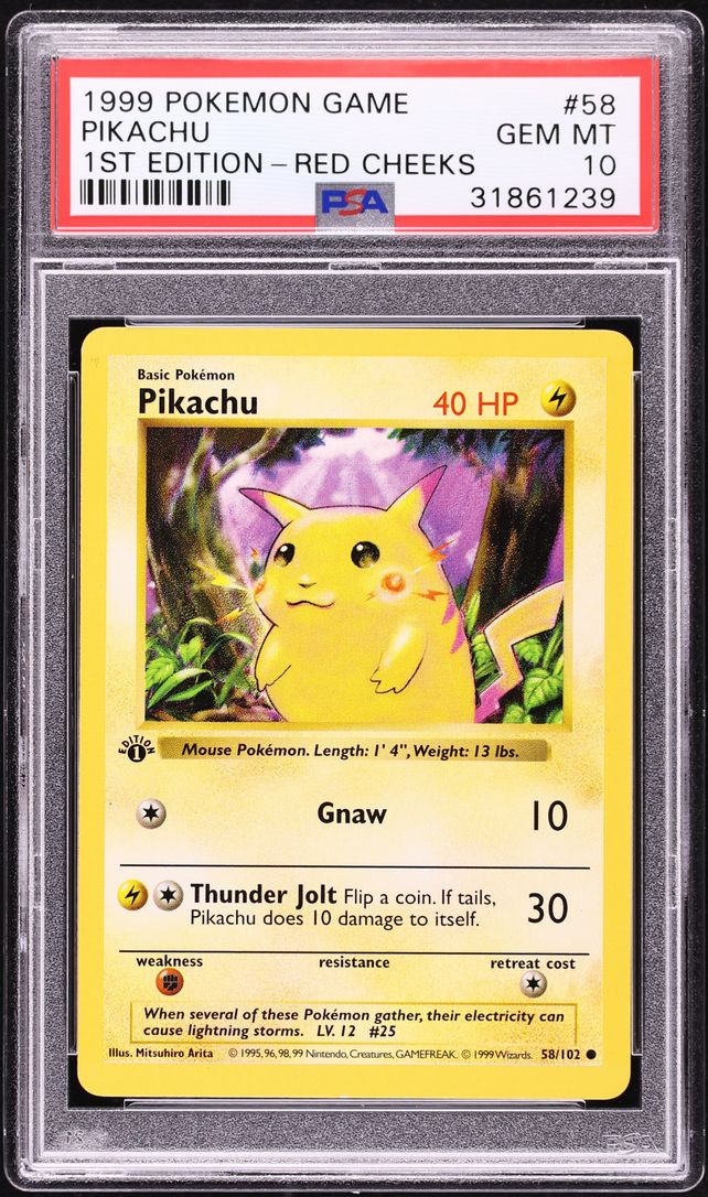 1999 Pokemon Base Set Shadowless 1st Edition Red Cheeks Pikachu