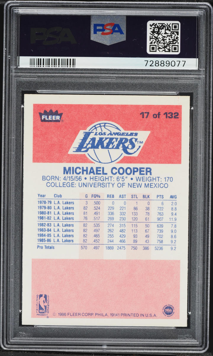 1986 Fleer Basketball Michael Cooper #17 PSA 8 NM-MT