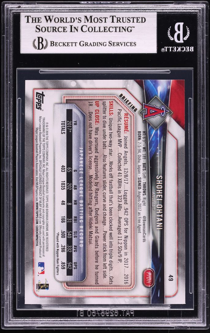 2018 Bowman Shohei Ohtani ROOKIE #49 BGS 9 MINT