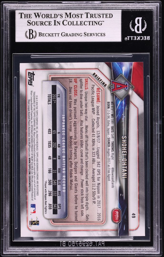 2018 Bowman Shohei Ohtani ROOKIE #49 BGS 9 MINT