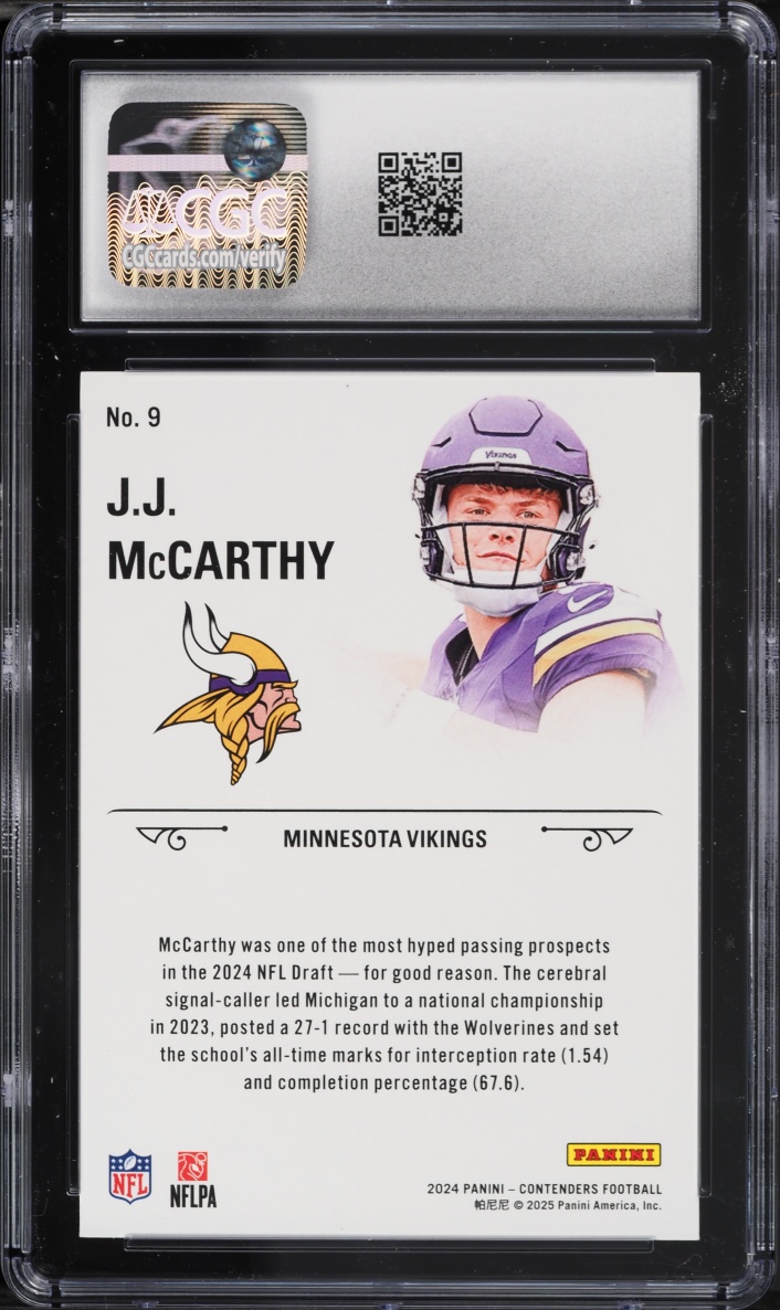 2024 Panini Contenders Stallions Bronze J.J. McCarthy ROOKIE #9 CGC 10 GEM MINT