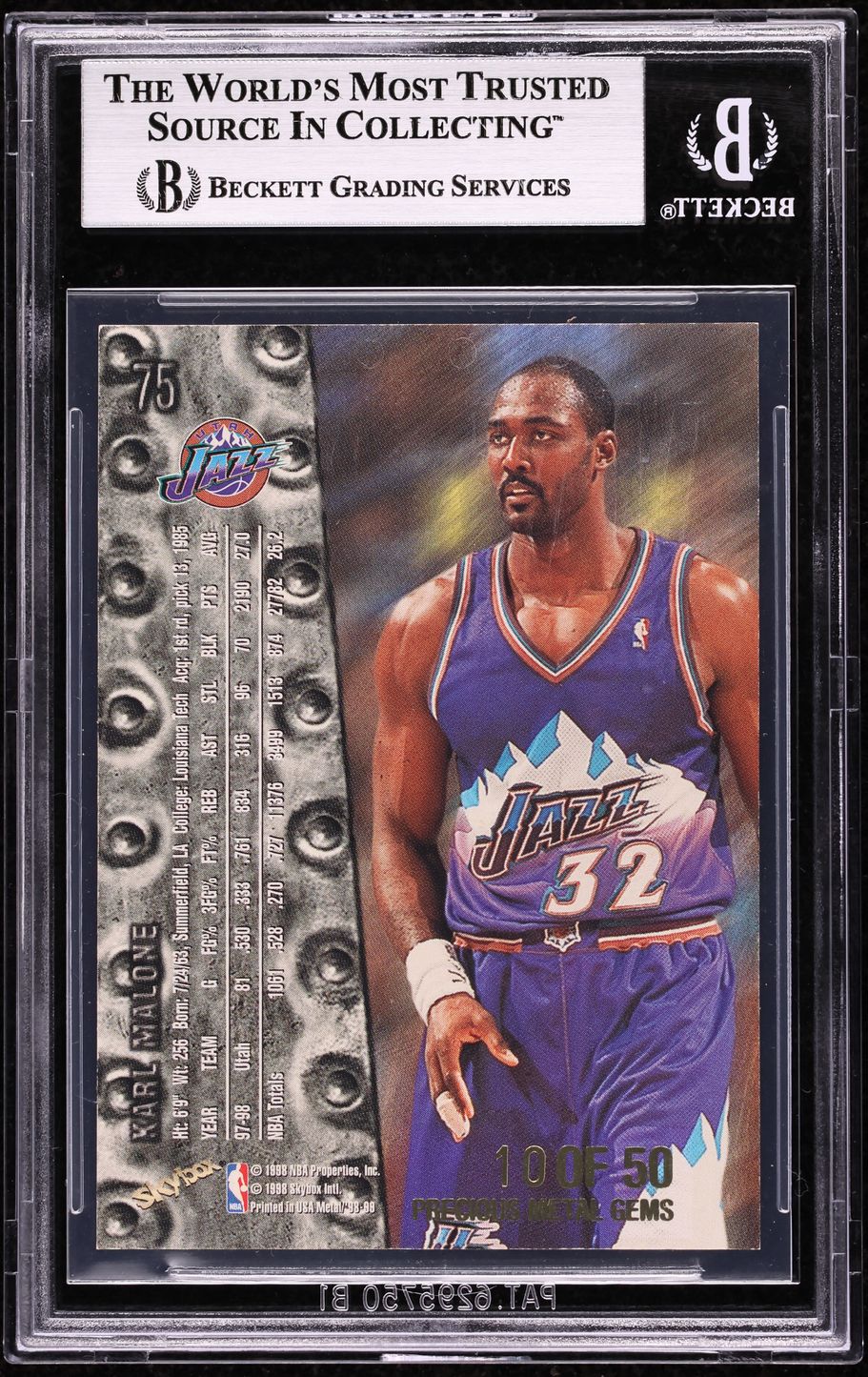 1998 Metal Universe Precious Metal Gems PMG Karl Malone /50 #75 BGS 8 NM-MT