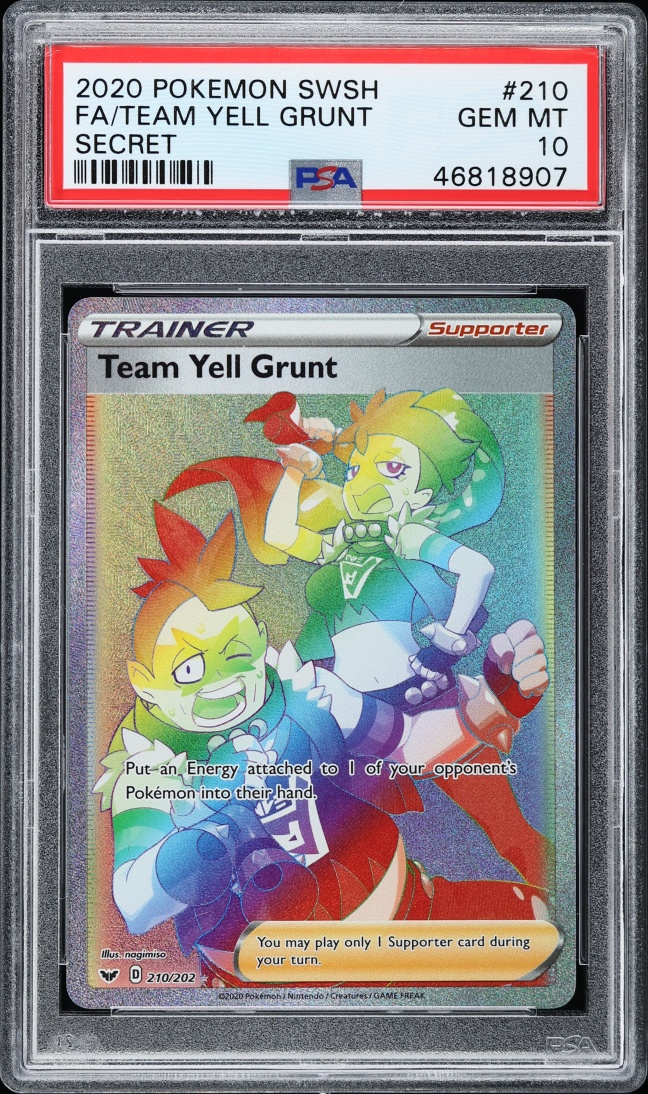 2020 Pokemon Sword & Shield Rainbow Rare Team Yell Grunt #210 PSA 10 GEM MINT