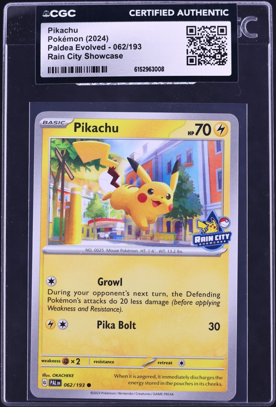2024 Pokemon Scarlet & Violet Paldea Evolved Rain City Showcase Pikachu #62 CGC AUTH