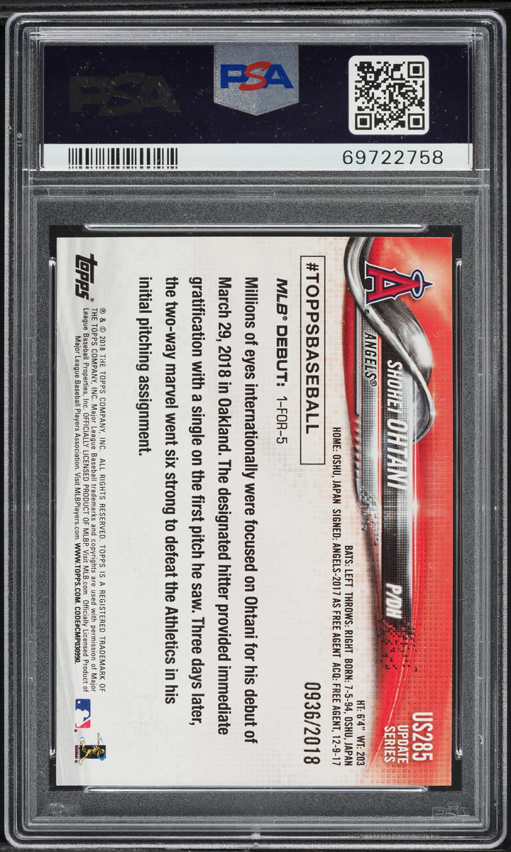 2018 Topps Update Gold Shohei Ohtani ROOKIE /2018 #US285 PSA