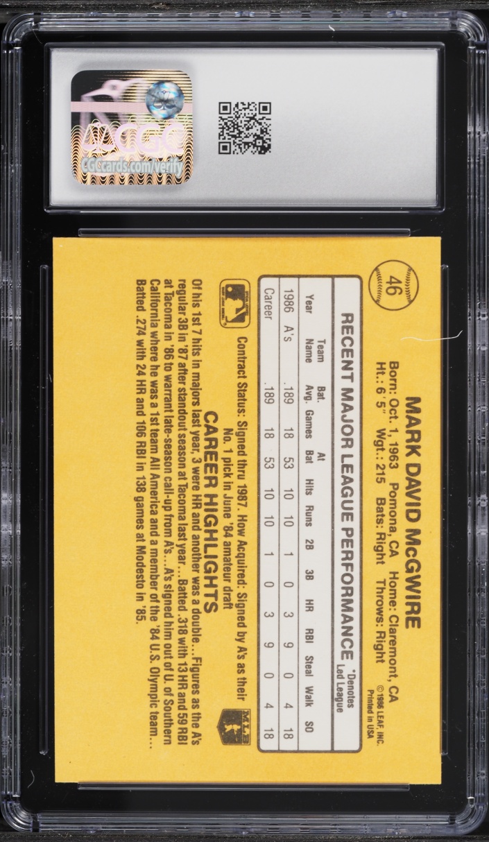 1987 Donruss Mark McGwire ROOKIE #46 CGC 8.5 NM-MT+