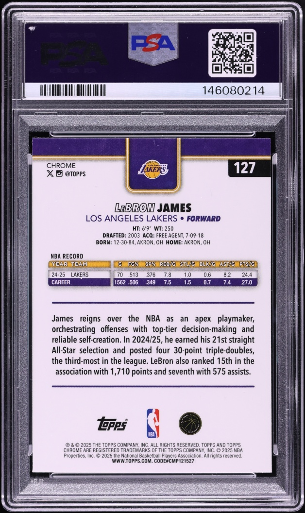 2025 Topps Chrome Sapphire Edition LeBron James #127 PSA 9 MINT