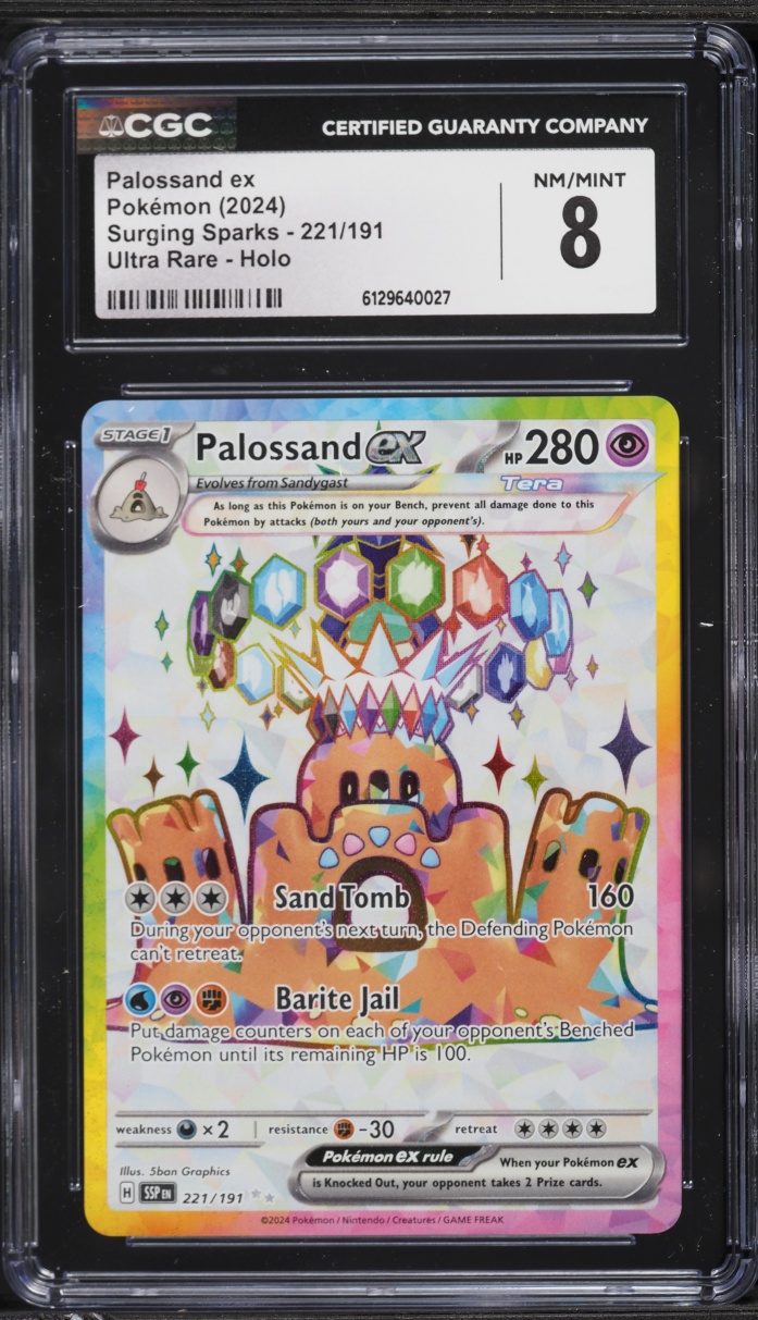 2024 Pokemon Scarlet & Violet Surging Sparks Full Art Palossand ex #221 CGC 8 NM-MT