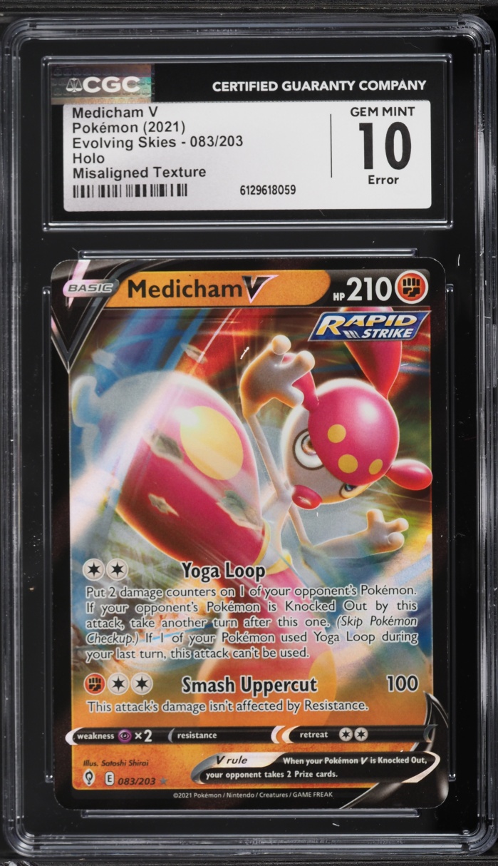 2021 Pokemon Sword & Shield Evolving Skies Misaligned Texture Full Art Medicham V #83 CGC 10