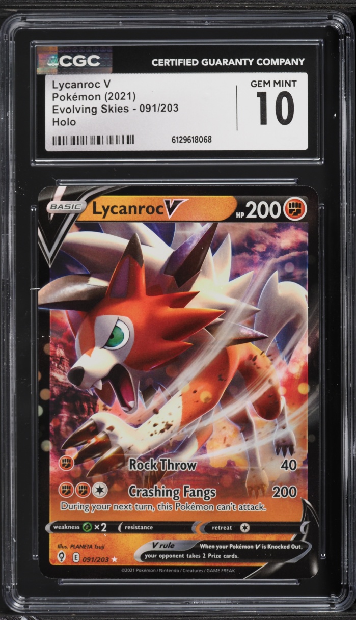 2021 Pokemon Sword & Shield Evolving Skies Holo Lycanroc V #091 CGC 10 GEM MINT