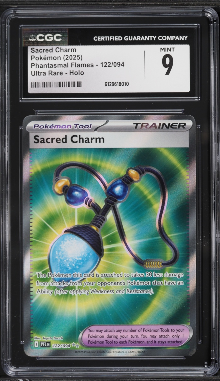 2025 Pokemon Mega Phantasmal Flames Full Art Sacred Charm #122 CGC 9 MINT