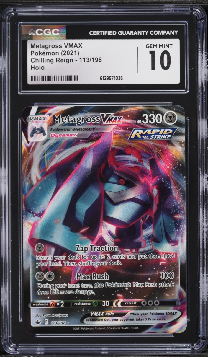 2021 Pokemon Sword & Shield Chilling Reign Full Art Metagross VMAX #113 CGC 10 GEM MINT