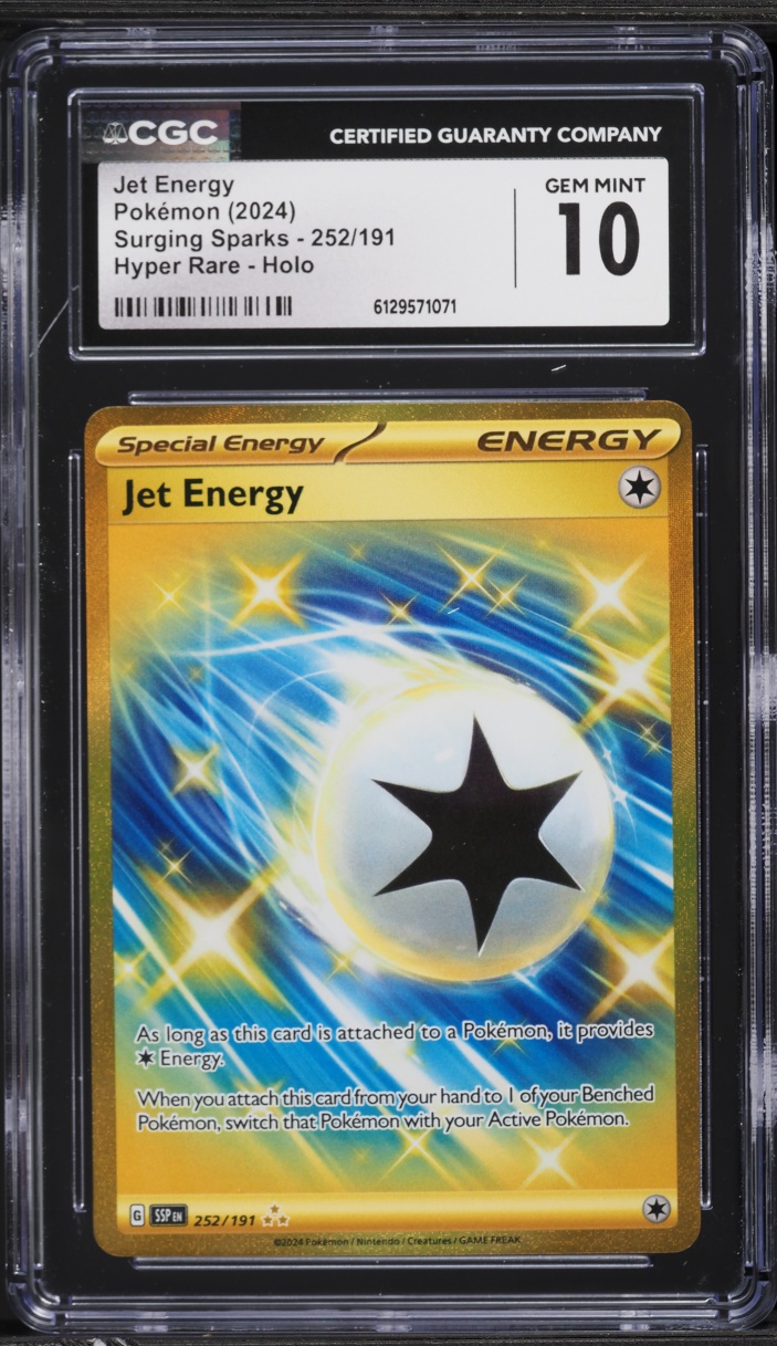 2024 Pokemon Scarlet & Violet Surging Sparks Gold Rare Jet Energy #252 CGC 10 GEM MINT
